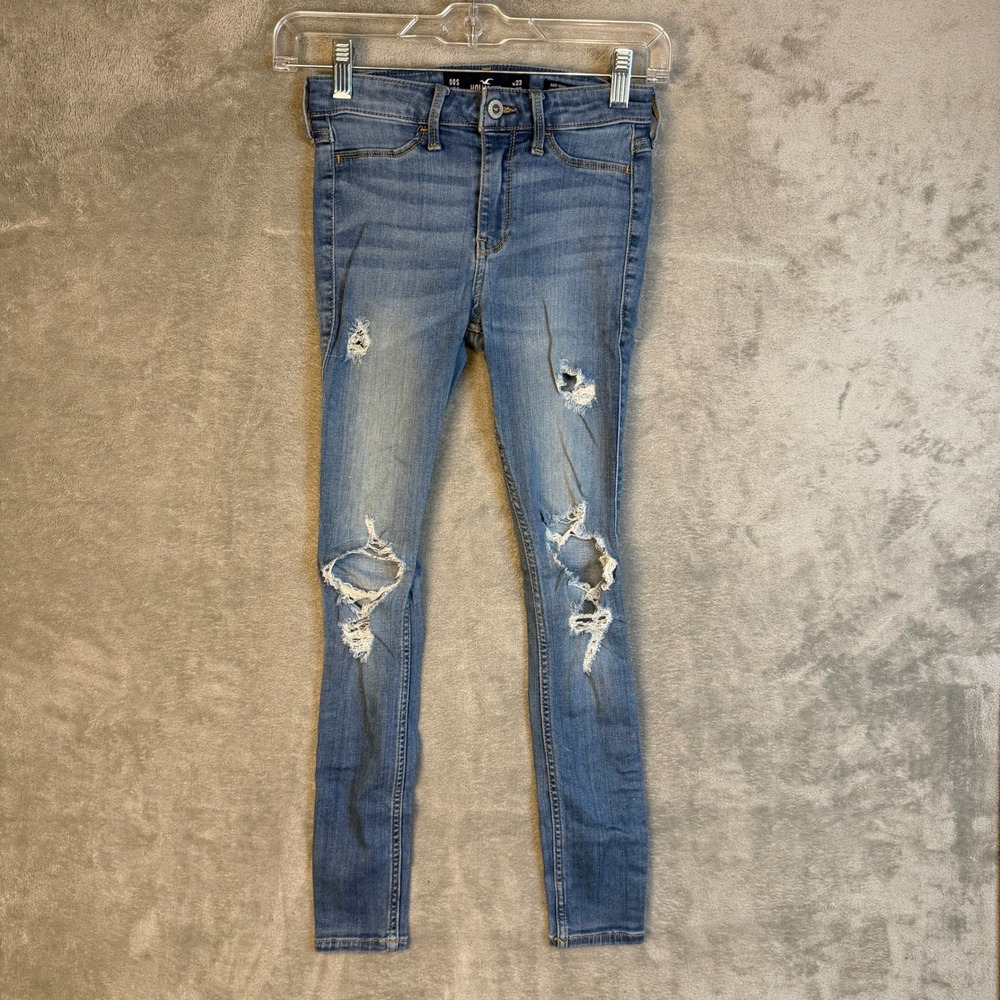 Hollister Jean Legging Women 00S Mid-Rise Distressed Blue Advanced Stretch EUC